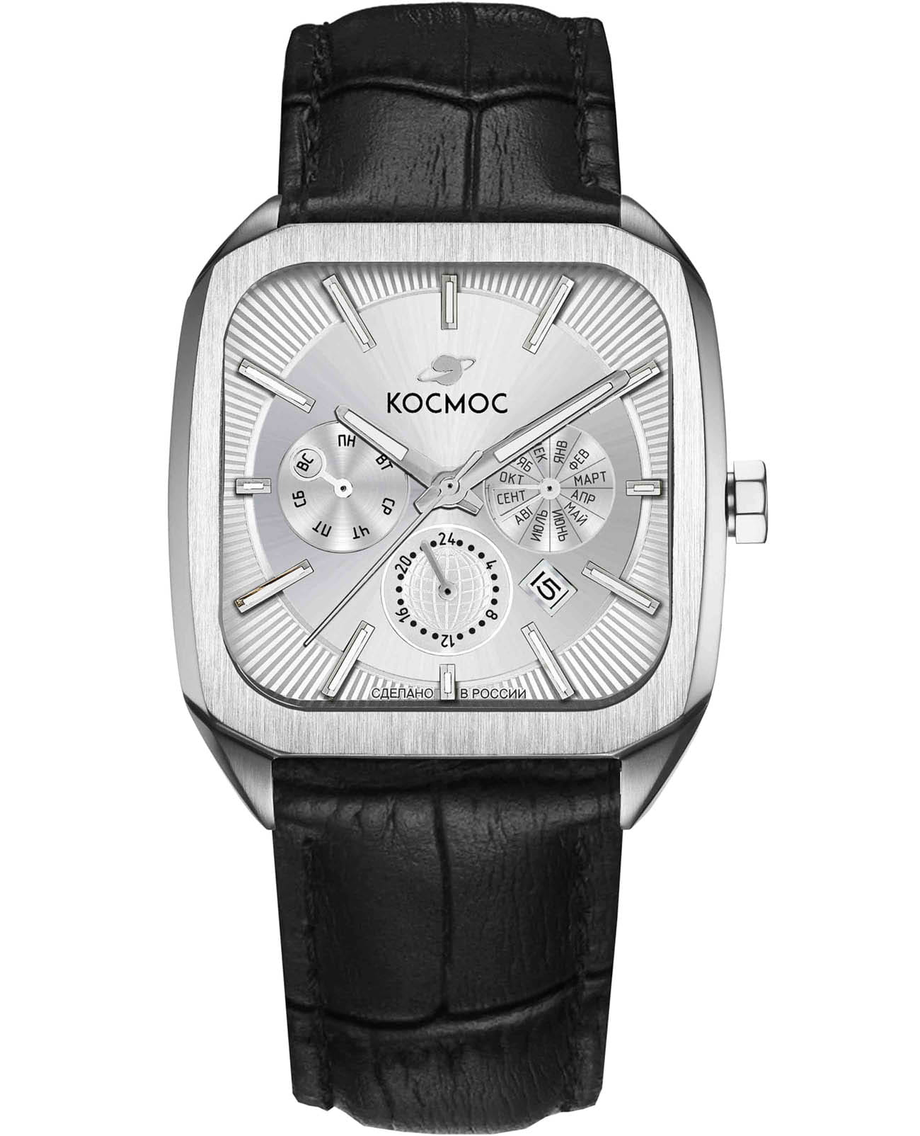 Космос Космос Марсоход II K 219.11.33  K 219.11.33 механические мужские часы серебристый циферблат, браслет кожаный — вид спереди